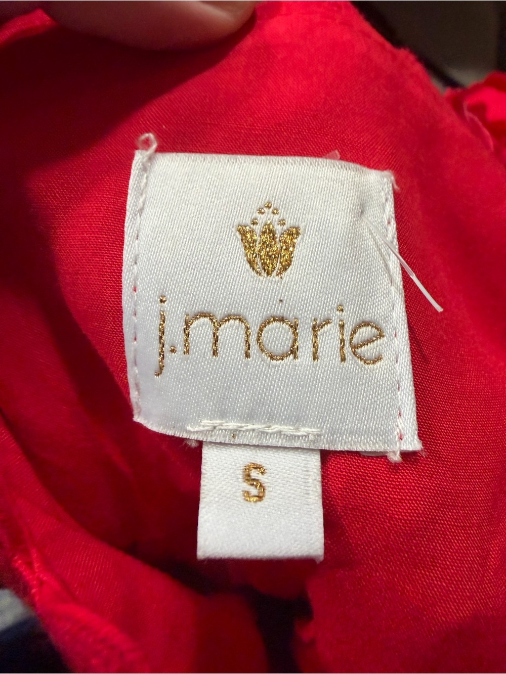 J.Marie Red Scallop Trim Babydoll Dress Small Linen Blend Flutter Sleeve - Picture 8 of 8